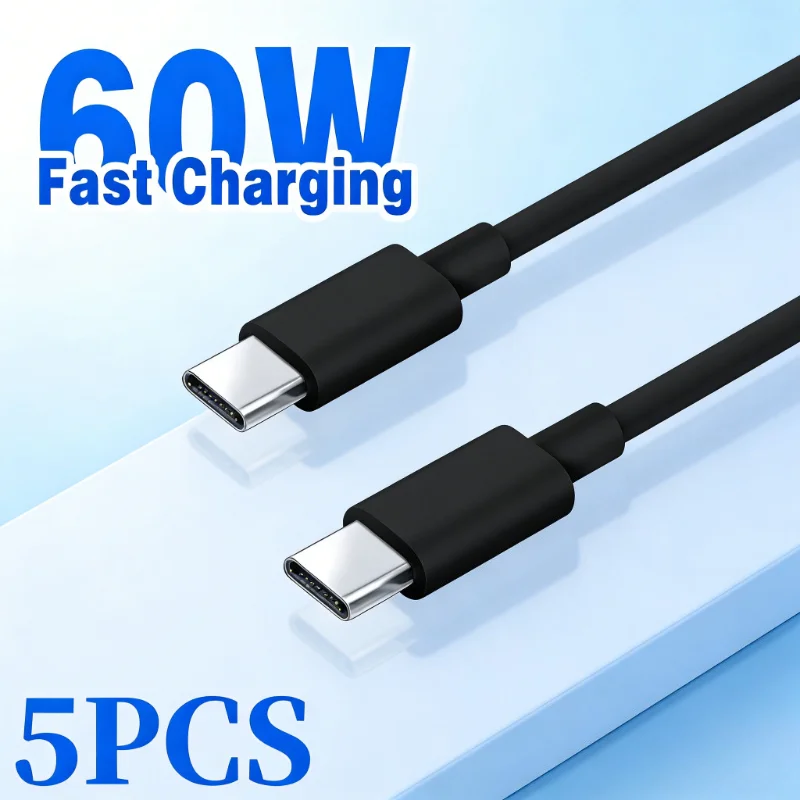 PD 5PCS 60W USB C to USB Type C Cable Fast Charge Data Cable For Iphone 16 17Pro Huawei Samsung Xiaomi Data Line Black White 1M