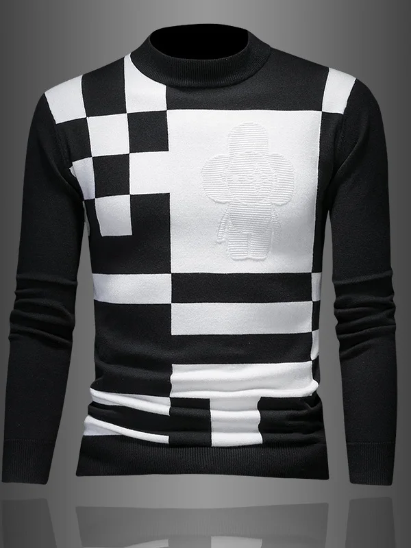 

Мужской шерстяной свитер с круглым вырезом, утепленный, повседневный, в стиле пэчворк, вязаный, зимний, модный, с длинными рукавами, дышащий, комфортный