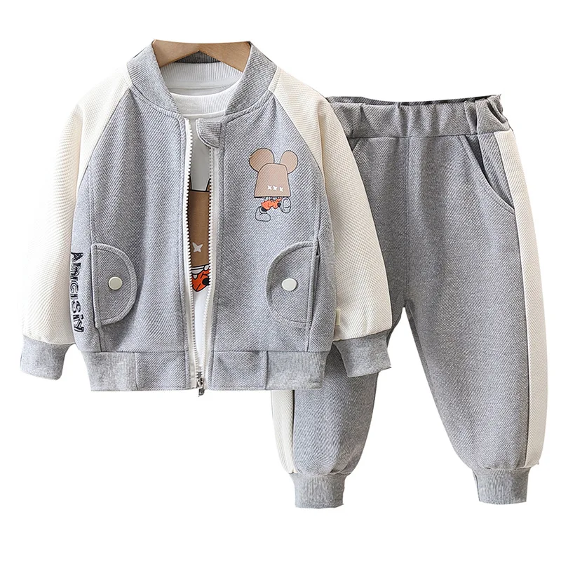 Autumn 2024 Kids Boys 3PCS Clothes Set Cartoon Cotton Shirts Patchwork Sleeve Coat Loose Pants Suit Children Baby Boy Outfits