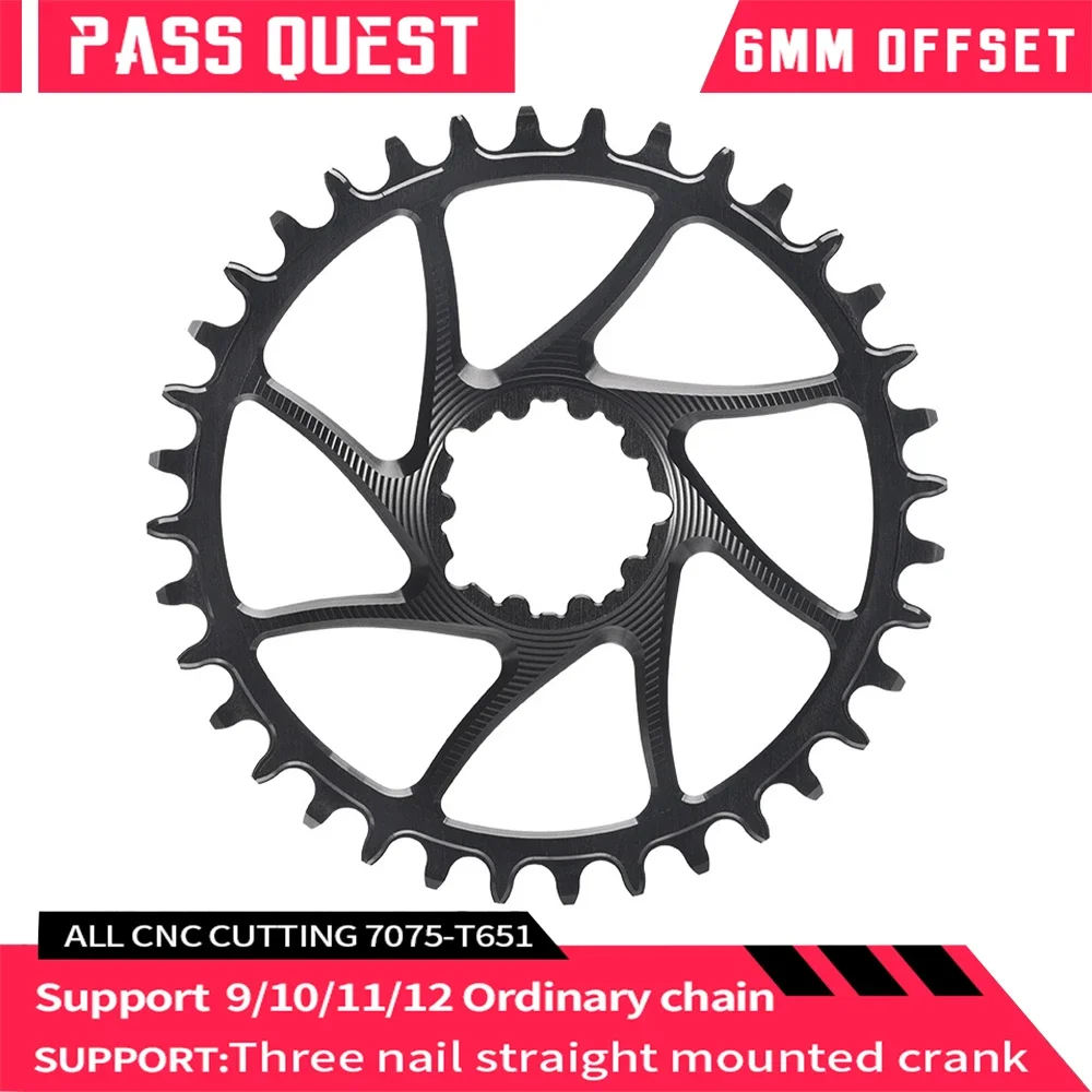 PASS QUEST 6mm Offset 3 Bolt Direct Mount Chainring AERO/Hollow CNC Sprocket for 3 Bolt Direct Mount Crank 9S 10S 11S 12S