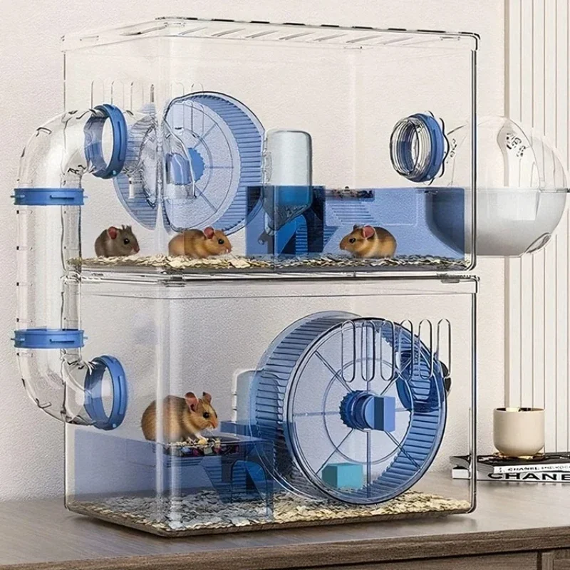 Acrylic Hamster Cage, Luxury Large Villa for Syrians, Bite Proof 2 Room Enclosure, Clear View Cheap Chew Proof Habitat