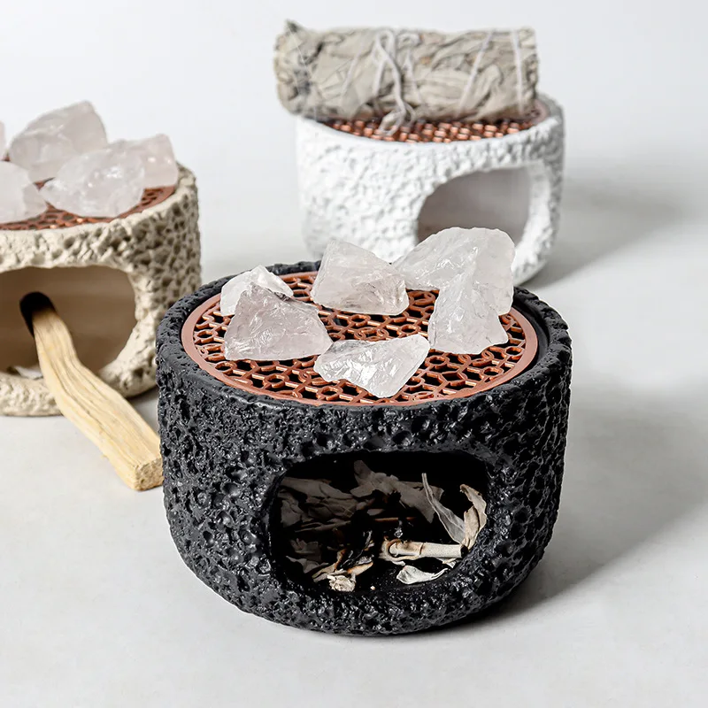 Crystal purification degaussing incense burner cement tray container cedar burning sage tower aromatherapy burner base ornament