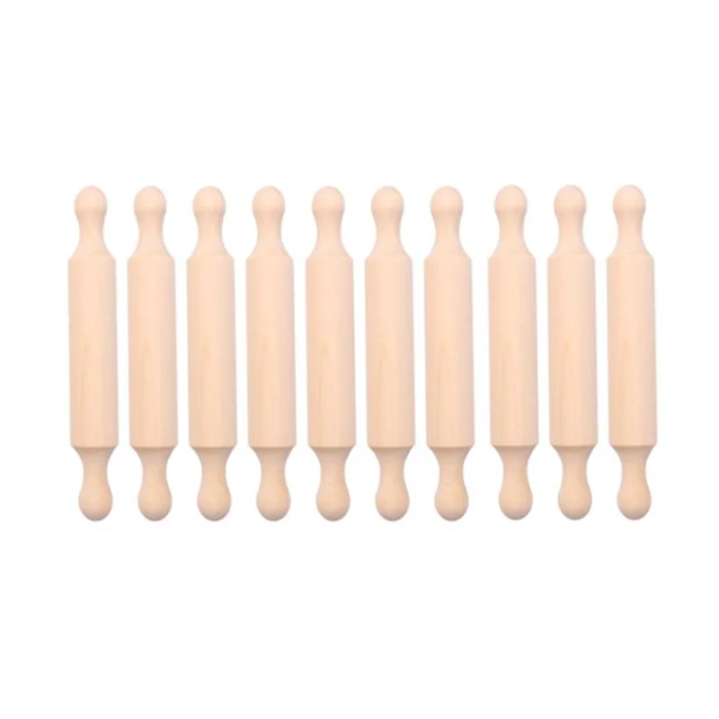 A98U 7In Wooden Mini Rolling Pin Long Kitchen Baking Small Dough Rolling Pin for Children Fondant Pastry Pizza Crafting 10Pcs