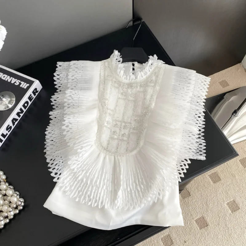 

Black,Summer,Korean,Style,Satin,Blouse,Chic,Sexy,Stand,Patchwork,Shiny,Beading,3D,Ruffles,Women,Sleeveless,Pullover,Tops,562602