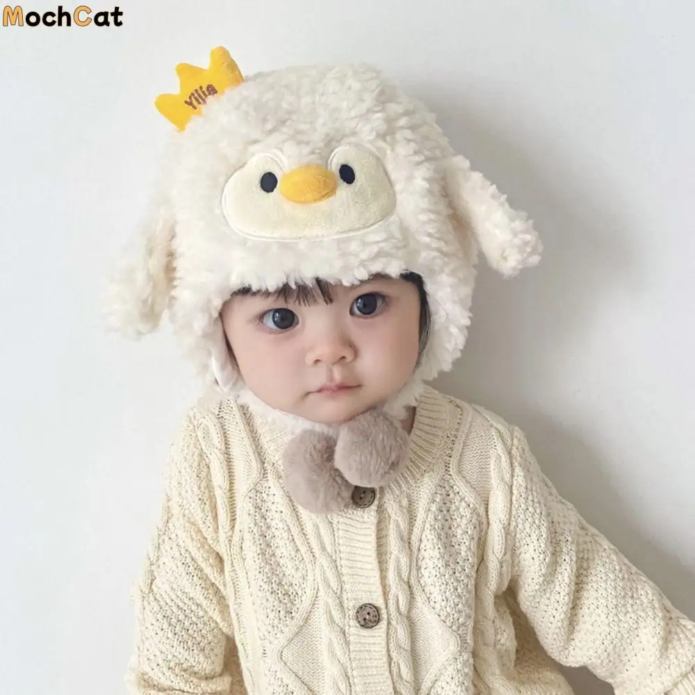 

Protection Solid Color Cartoon Plush Hat Woolen Hairball Baby Beanie Cap Thermal Hat Skullies Kids Crochet Hat Boys