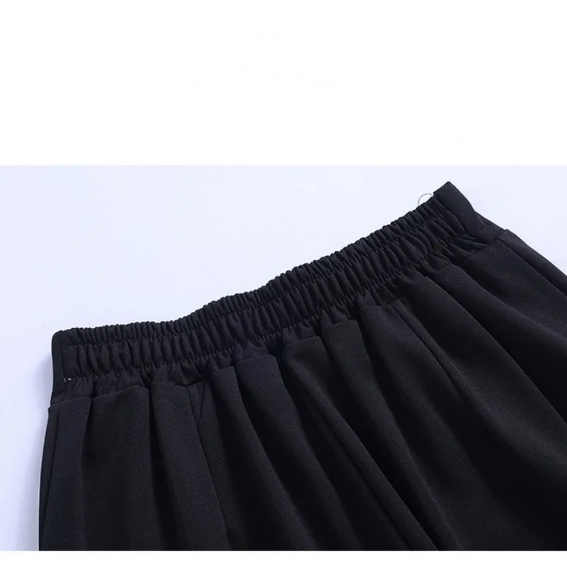 Spring and Autumn Women's Elastic Waist Solid Button Shirring High Waist 9-point Harlan Sports Fashion Casual Elegant Pants
