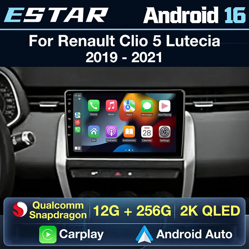 Wireless Carplay Android 16 For Renault Clio 5 Lutecia 2019 - 2021 Car Radio QLED GPS 360 Camera 4G LTE Multimedia RDS BT Stereo