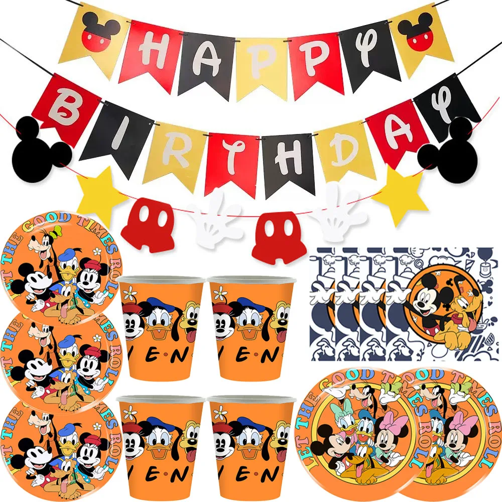 

Disney Mickey Mouse Baby Shower Disposable Party Tableware Paper Plates Cups And Napkins Door Hanging Decor for Kids Event Favor