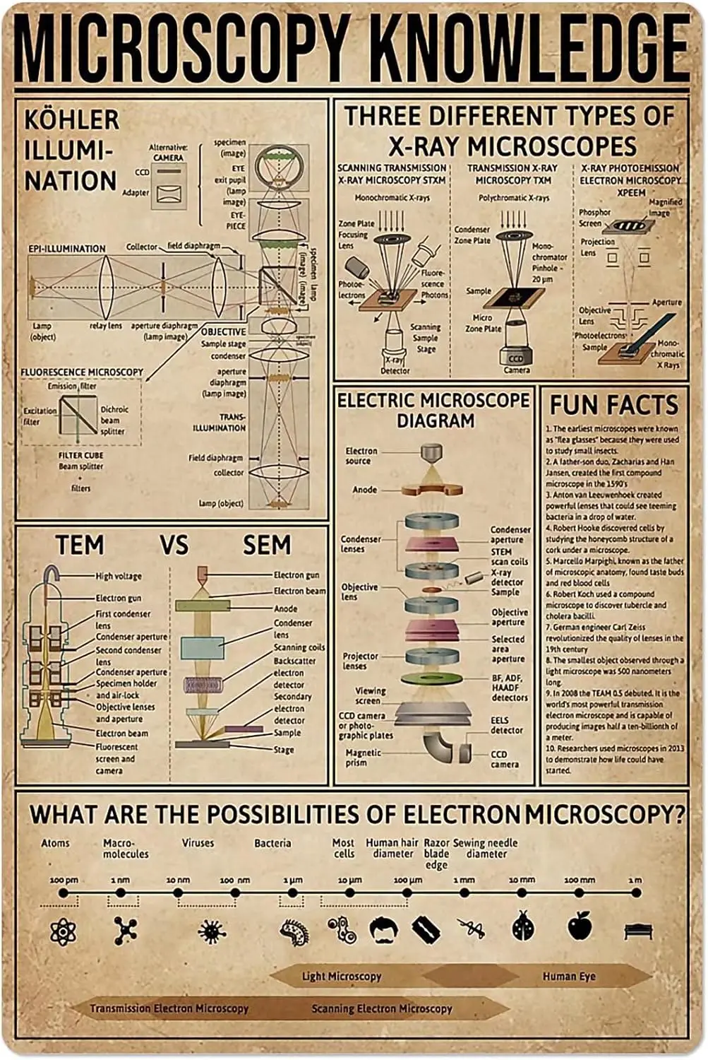 XianJinDu Microscopy Knowledge Metal Tin Sign Anatomy Guide Tin Poster Wall Decor Education Guide Chart Home Decor Bedroom  sign