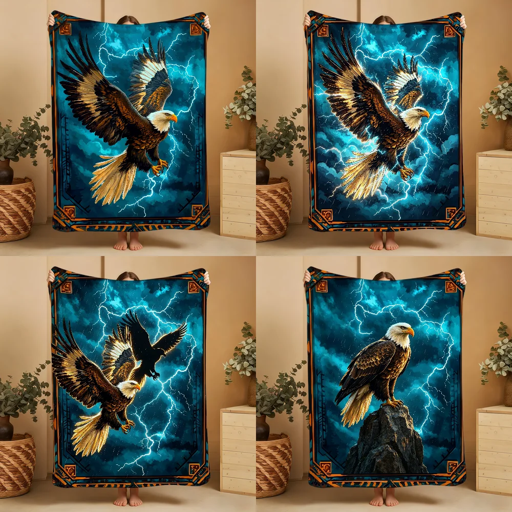 Retro Eagle Lightning Blanket Soft Printed Flannel Warm Cozy Nap Bed Sofa Travel Camping Season Gift Adults Kids