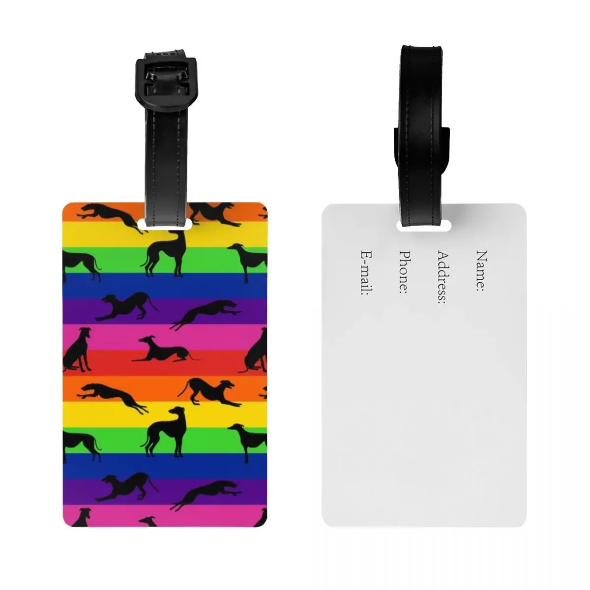 Custom Greyt Greyhound Rainbow Luggage Tag Privacy Protection Whippet Sighthound Dog Baggage Tags Travel Bag Labels Suitcase