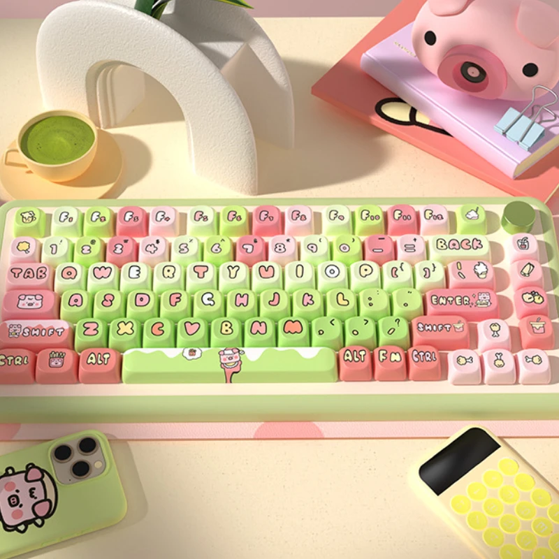 Keyboard Keycaps Cute Pig Green Key Caps MCA Key Caps Replacement for Mechanical Keyboard Accessories Decor Office Home Work