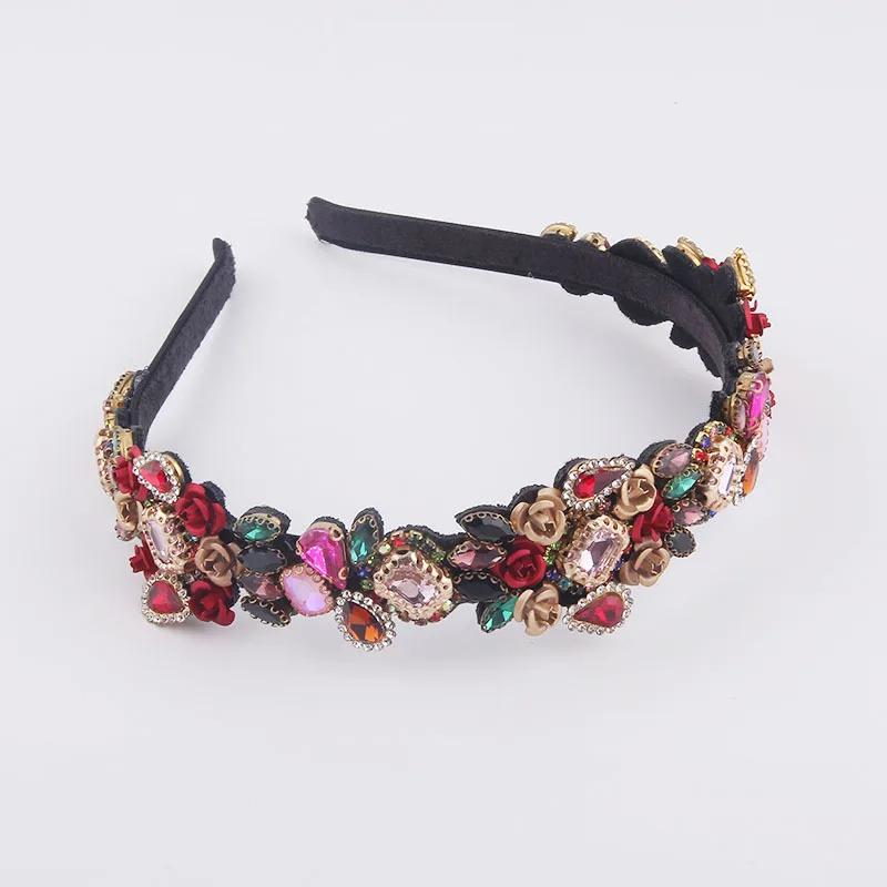 New Fashion Women's Baroque Alloy Diamond Rhinestone Rose Flower Headband Women's Prom Travel Headband Hair Accessories 2