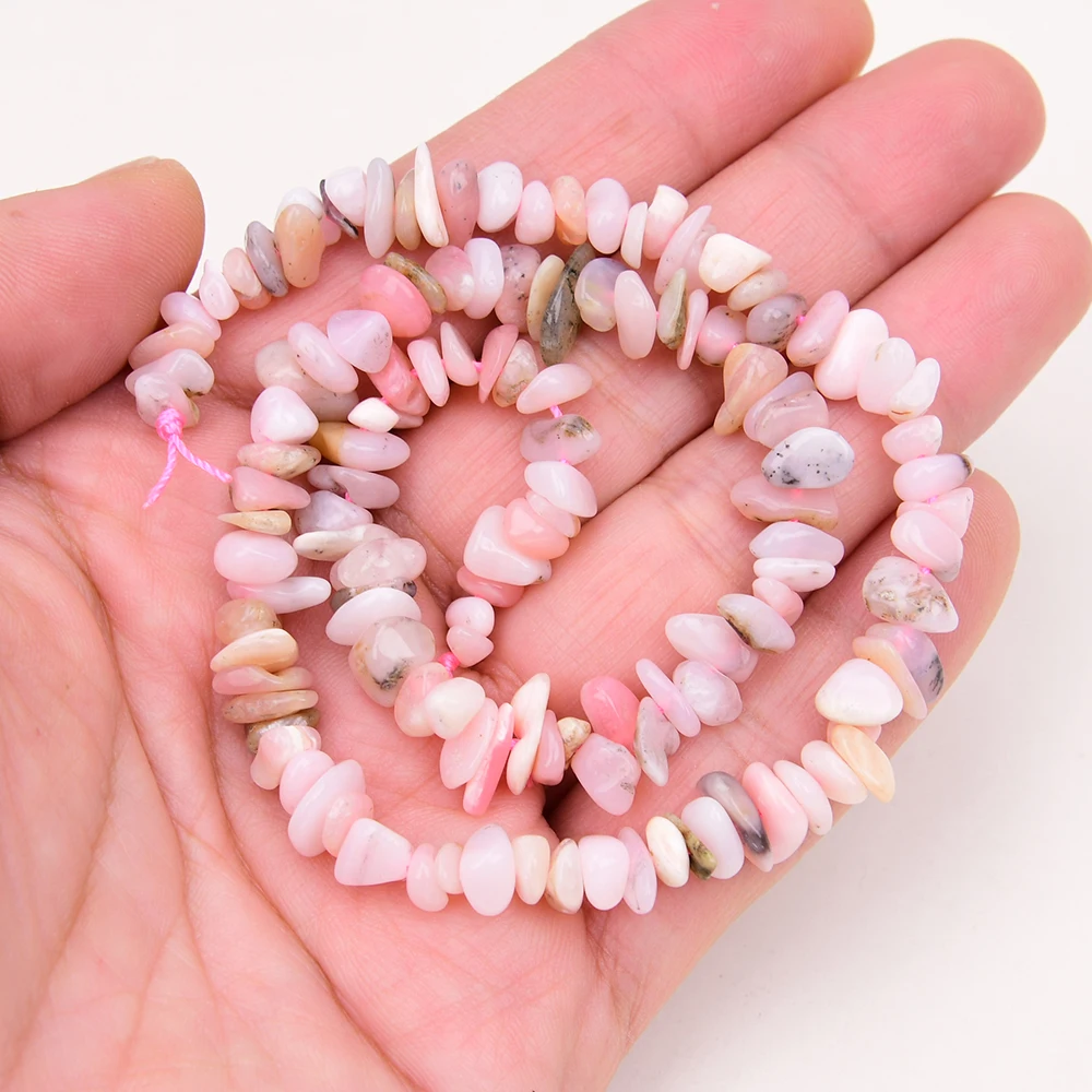 APDGG 5 Strands Natural Pink Opal Freeform Nugget Chips Loose Beads Gems Stone Strand 15.5'' Jewelry Making DIY