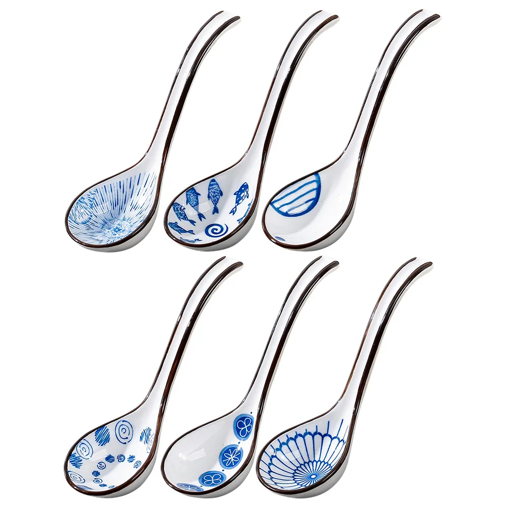 

6Pcs Ceramic Soup Spoons Large Capacity Ergonomic Handle Design Elegant and Safe for Various Dishes Ceramic Spoon