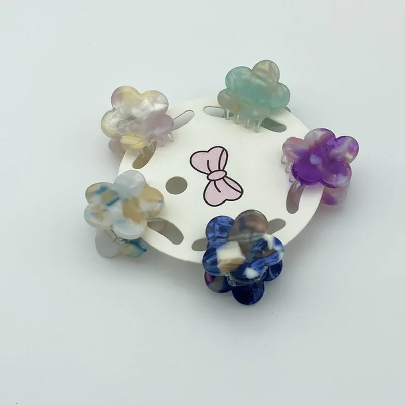 5 teile/satz kleine acetat haarspange klaue für mädchen blume haarnadel kinder bär herz haarspange frauen muschel haar krab zubehör – Detail 6