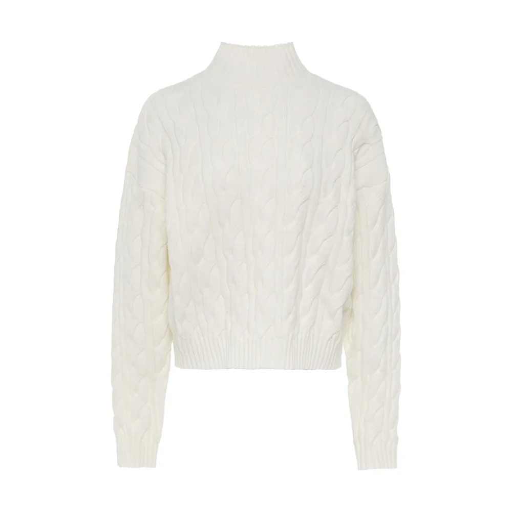 Sweter damski z golfem, luźny, dzianinowy, w stylu lazy, na jesień i zimę 2025.