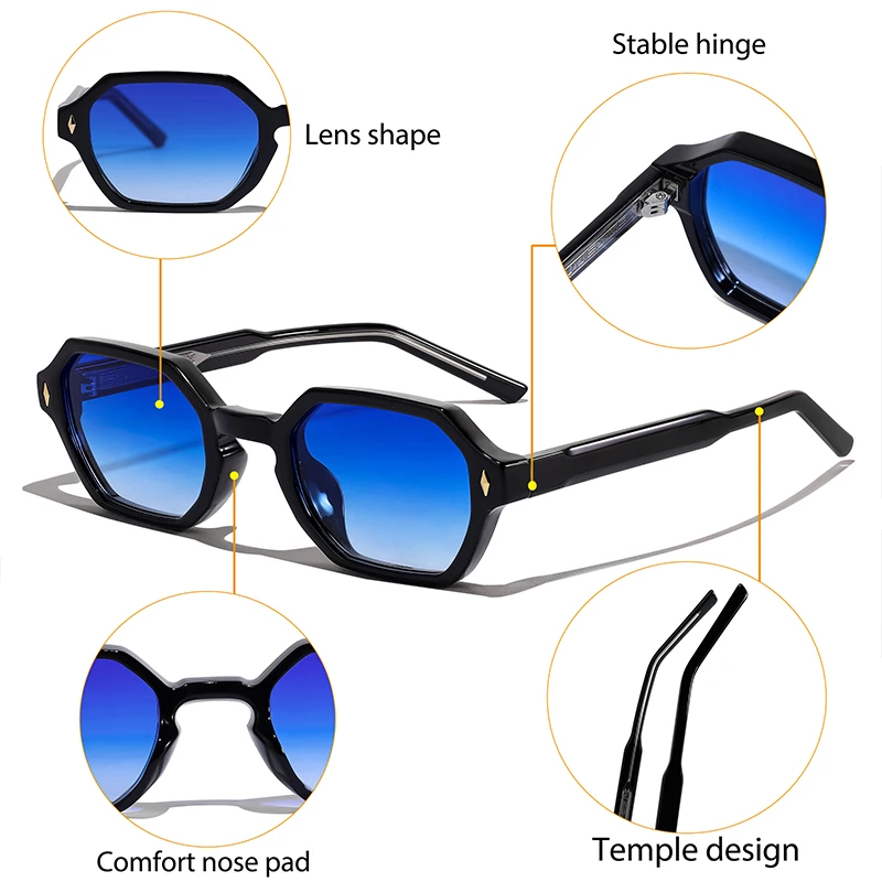 HBK Gafas de sol poligonales retro para hombre, diseño personalizado, gafas de sol con montura cuadrada para mujeres, fiestas, viajes, vacaciones