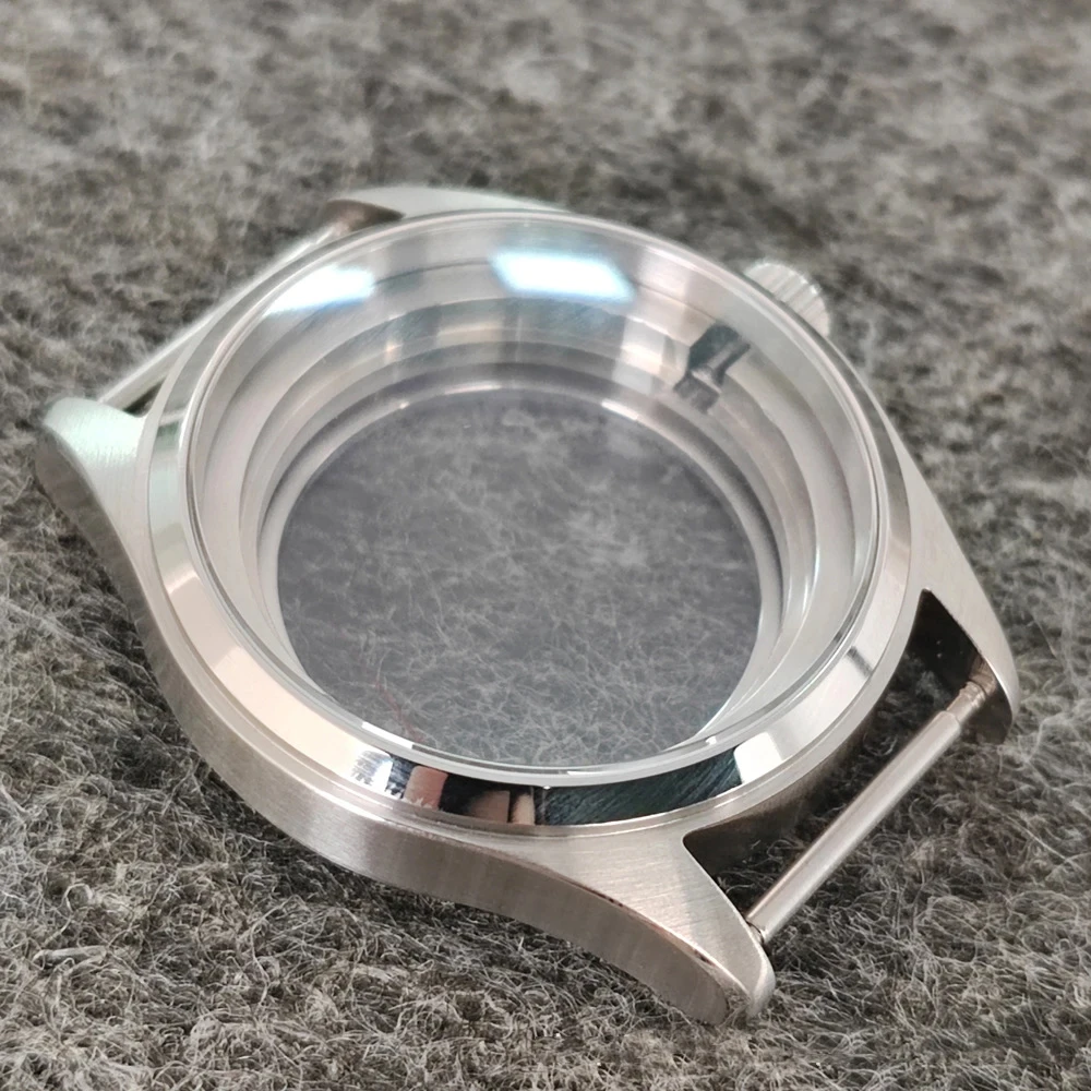 Polished Brushed Watch Case Solid 316L Stainless Steel Arc Sapphire Glass Case for NH35 NH36 Automatic Movement Fits 33.5mm Dial