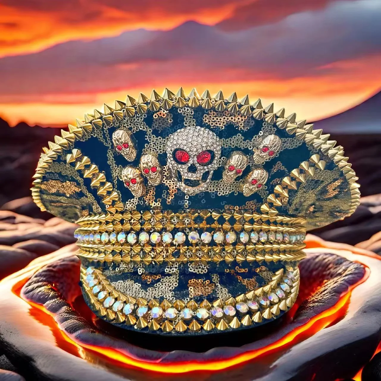 HongLuan Music Festival Costume Hat, Captain Hats Rhinestone for Carnival Woman, Cosplay Female Accessories