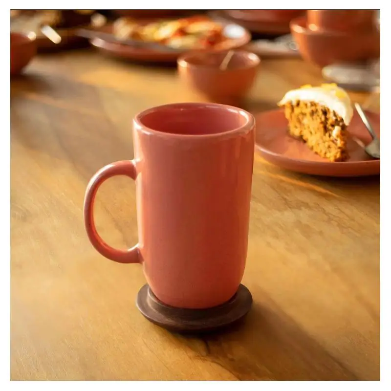 

Elegant Ceramic Peach Coffee Mug with Wooden Lid - 13.5 oz Multifunctional Drinkware for Home & Office