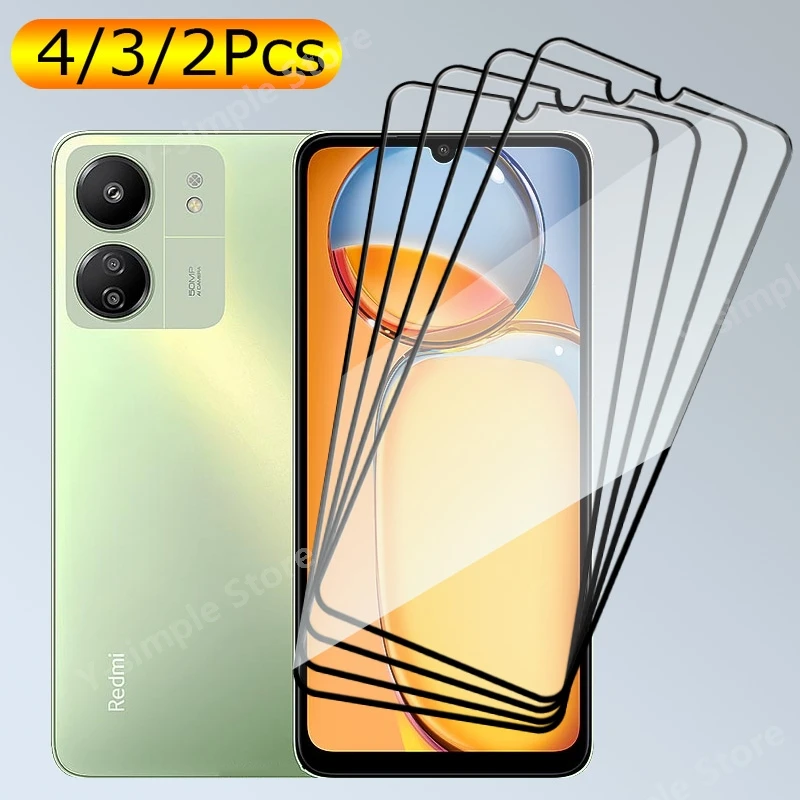 غطاء كامل زجاجي للشاشة لهاتف Redmi 13C من الزجاج المقسى لهاتف Xiaomi POCO C65 واقي أمامي مضاد للخدش 4/3/2 قطعة