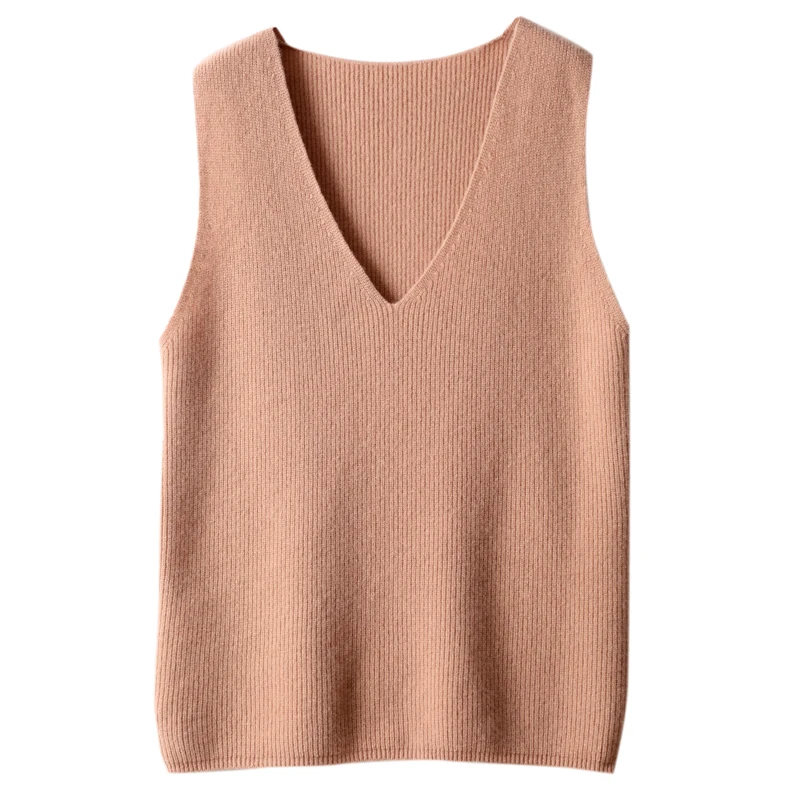 2022 Spring Autumn Women\'s 100% Pure Wool Knitted Vest Solid Loose Sweater Waistcoat Female Large Size Pullover Sleeveless Tops