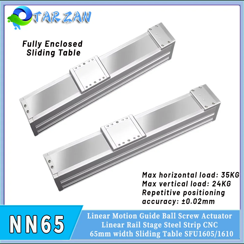 

65mm Wide Fully Enclosed Sliding Table High Precision Linear Rail Guide SFU1605/1610 100-1000mm Stroke Repeated Accuracy ±0.02mm