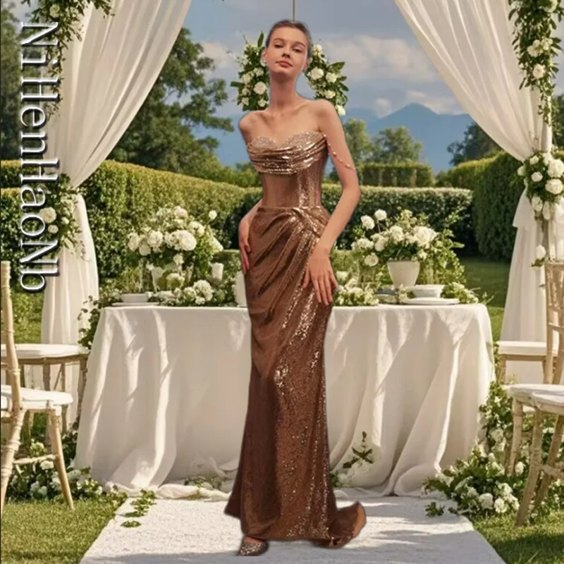 

Elegant Backless Maxi Dress for Women Gown Summer Golden Women's Sequined Sleeveless Club Party Dress Vestido Evening Dresses