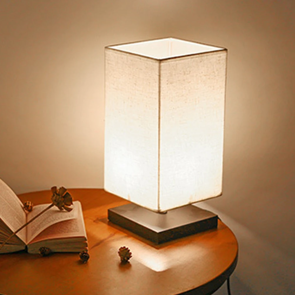 

Linen Table Lamp Black Base E26 Minimalist Bedroom Living Room Small Japanese Style Cloth Shade Bedside Lighting