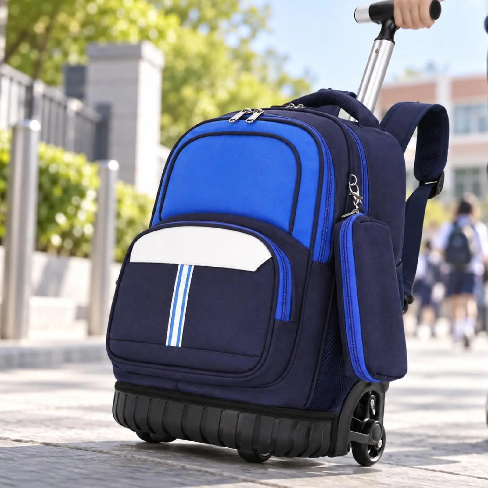 18 Inch Rolling Backpack for School Children Trolley Bag with Wheels Oxford Material with Top Handle and Padded Straps
