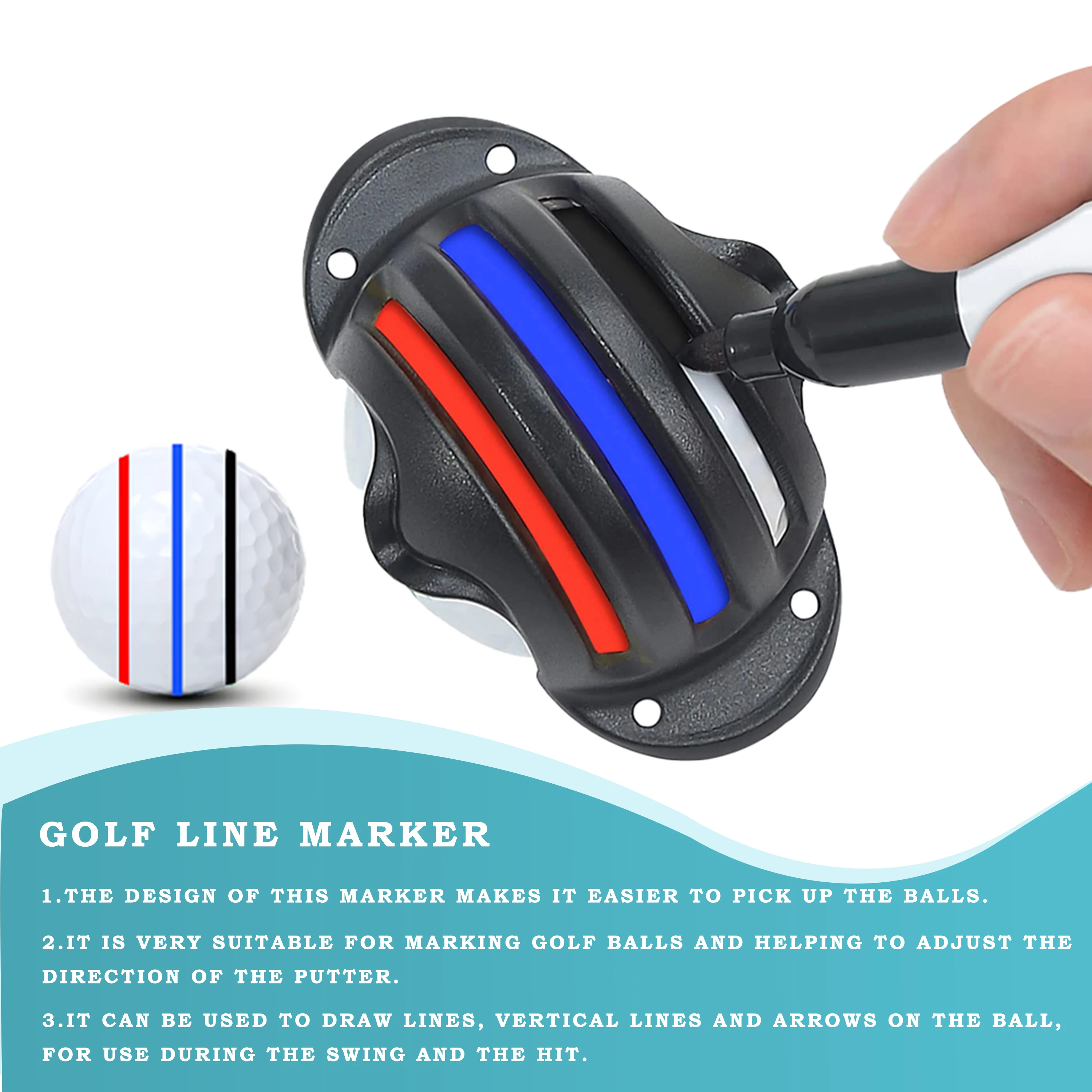 8-teiliges Golf-Ausrichtungswerkzeug- und Markierungsstift-Set: 4 Vorlagen + 4 mehrfarbige Marker, Golf-Training und Zubehör – Detail 6