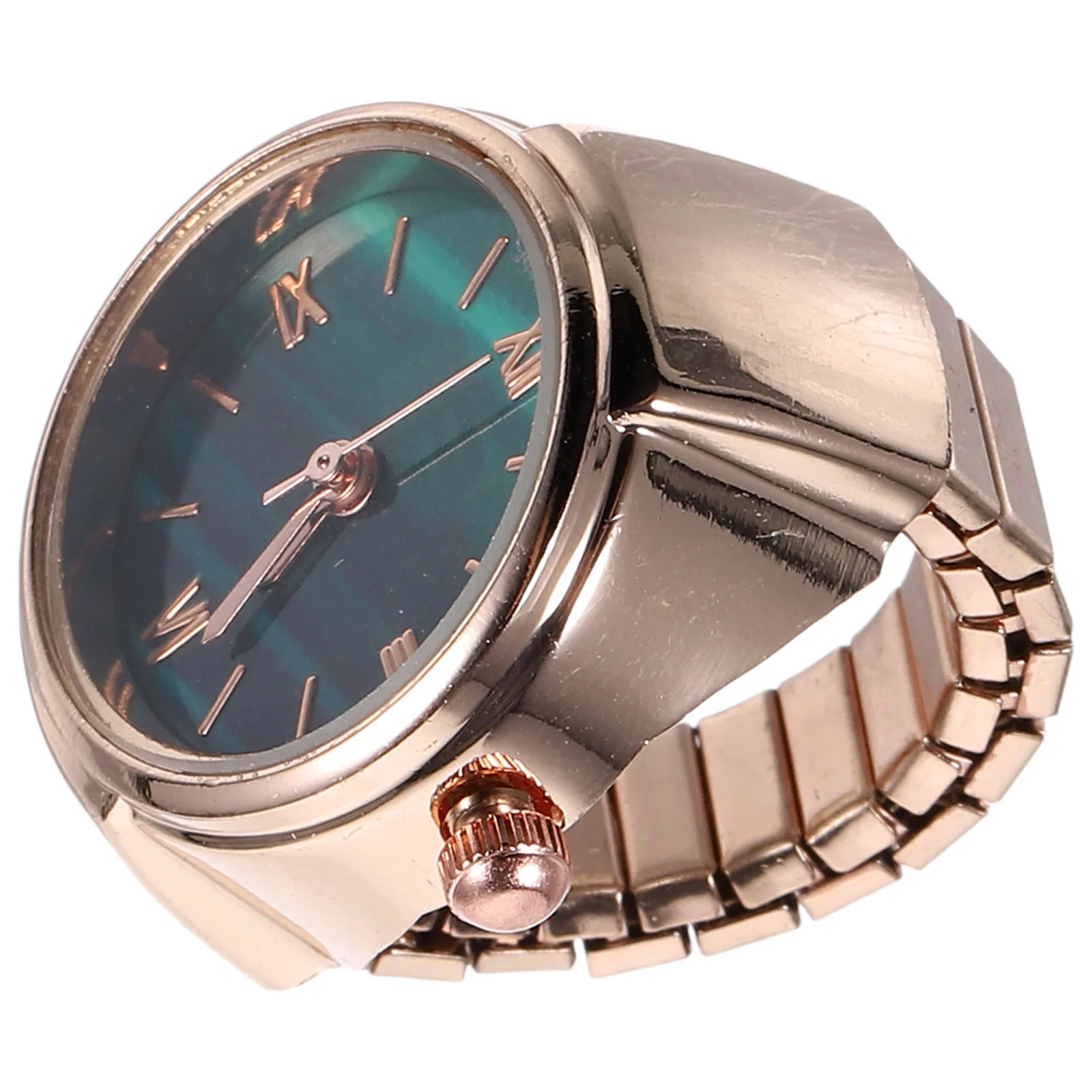 

Mini Green Finger Watch Round Quartz Ring Watch For Women Men Zinc Alloy Adjustable Jewelry Gift Rose Gold