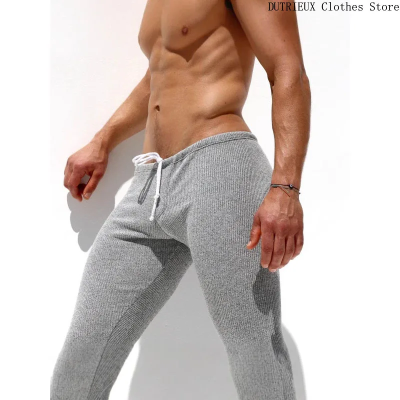 Autumn and Winter New Men\'s Elastic Striped Knitted Pants Soft and Comfortable Slim Foot Pants Men\'s Elastic Fitness Pants Gym