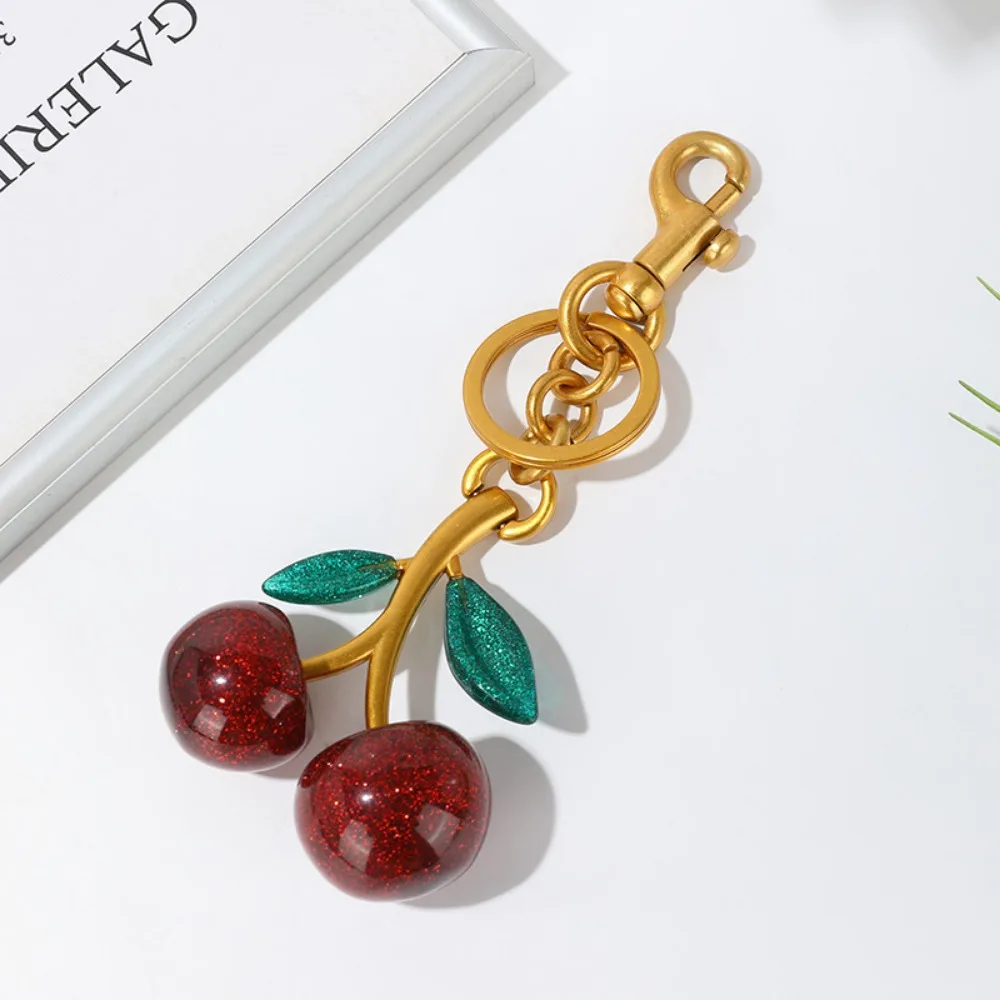 Fashion Delicious Red Cherry Keychain Summer Fruits Cherries Pendant Keyring For Women Men Jewelry Bag Accessories Gift