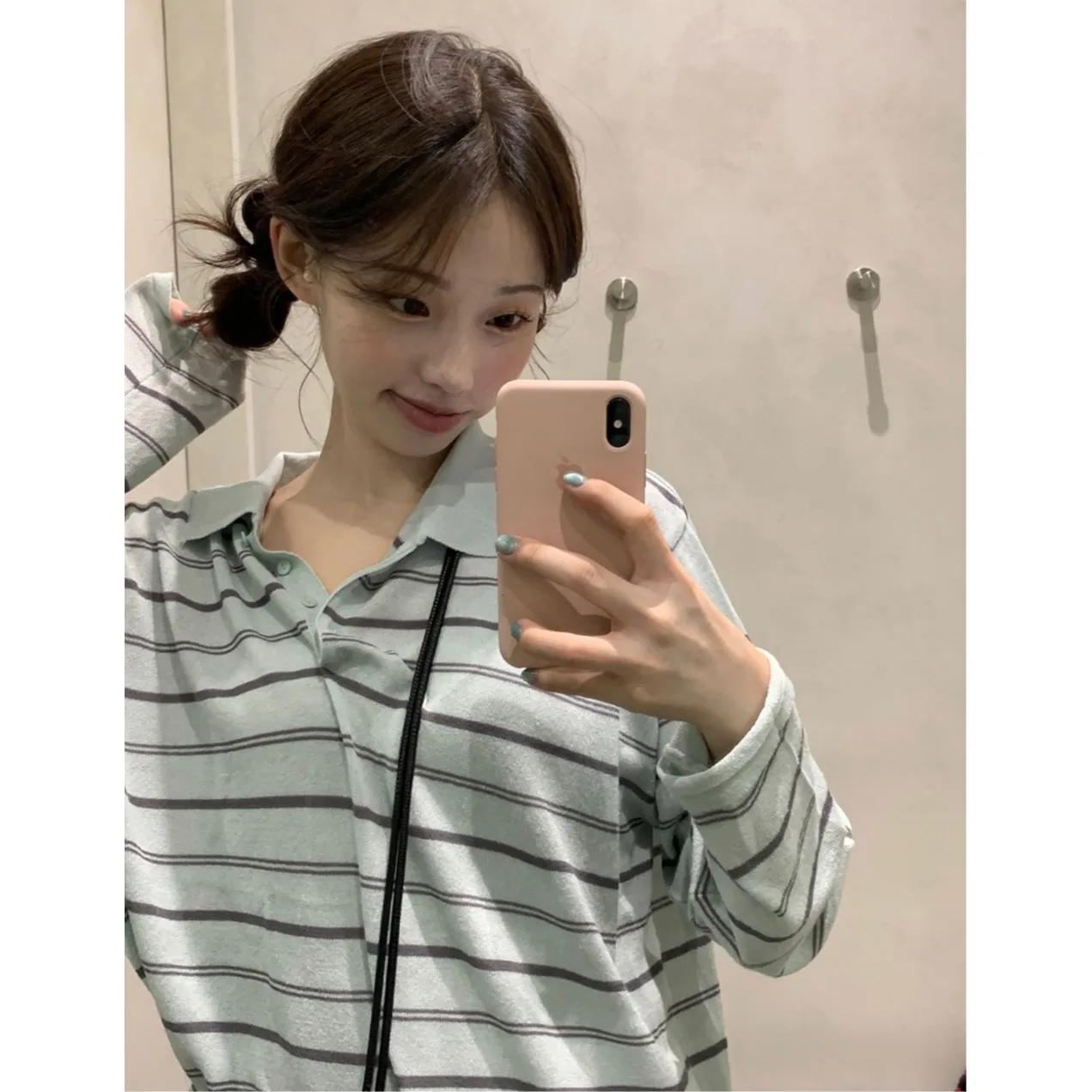 

Retro Striped Knitwear Casual Lazy Sle Sun Protection Collared Top for Women Spring Autumn Winter Streetwear Campus Travel