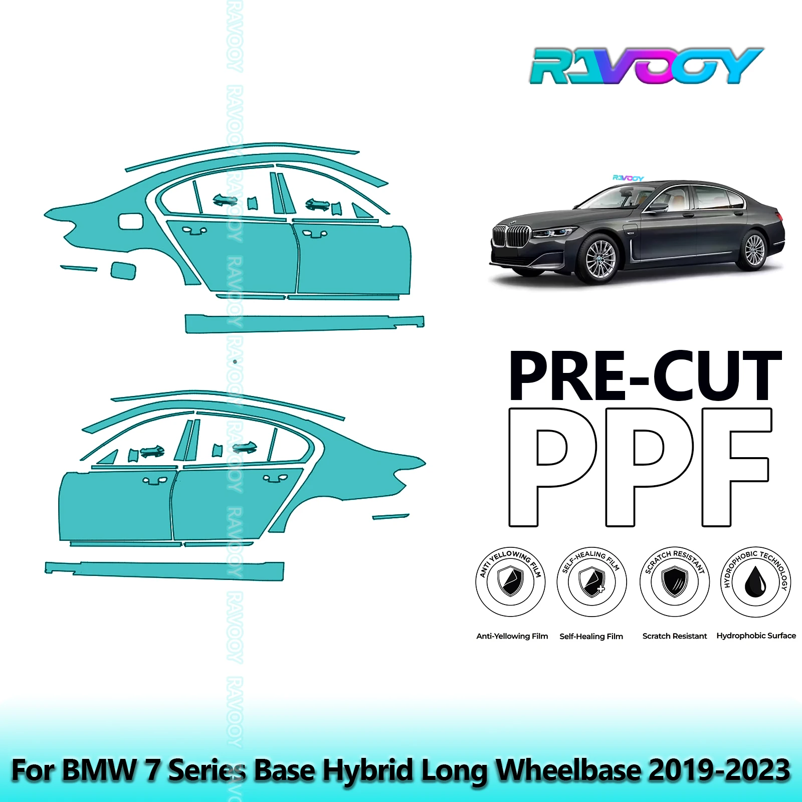 

For BMW 7 Series Base Hybrid Long Wheelbase 2019-2023 8.5mil Pre-Cut PPF Door & A/B Pillar Kit TPU Paint Protection Film Set