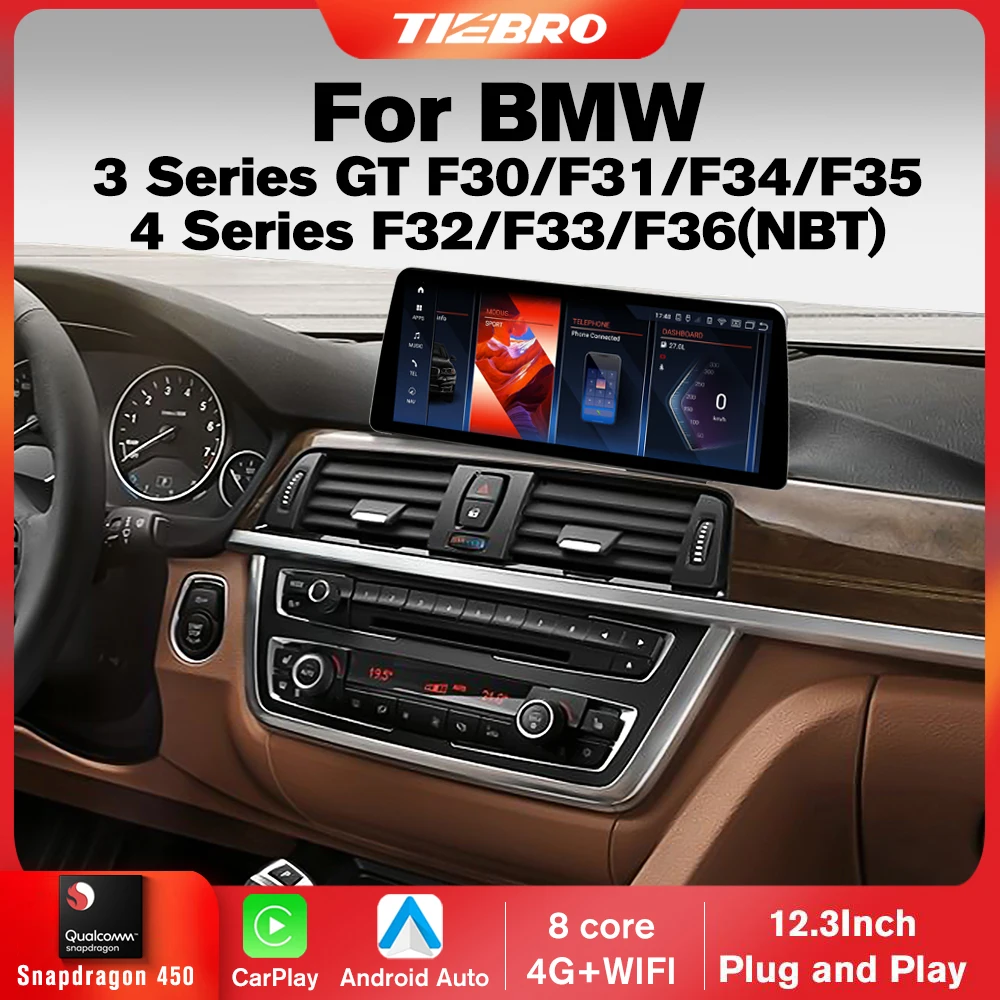 

TIEBRO 12,3 ''Carplay для BMW 3 серии GT 4 серии F30 F31 F32 F33 F34 F35 F36 система NBT автомобильное радио Snapdragon 450 Android 12