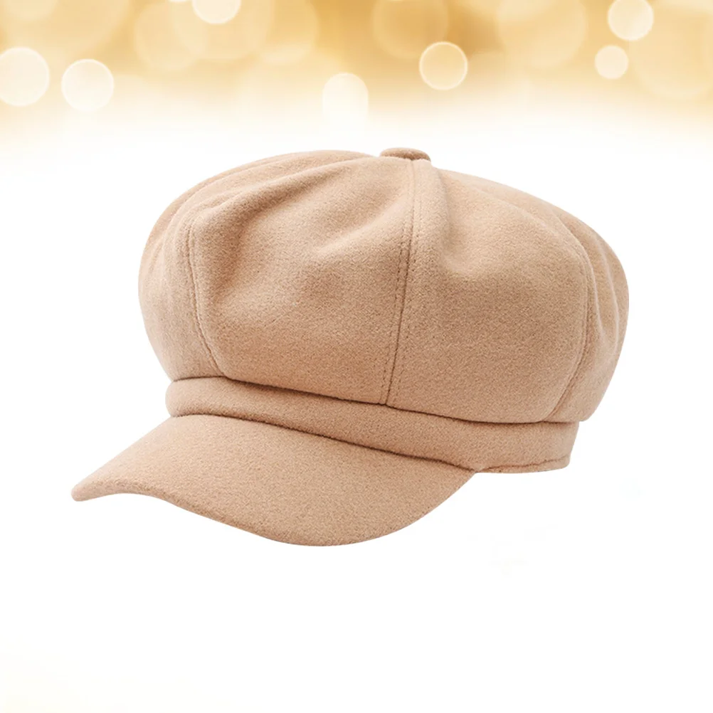 

1Pc Cozy Woolen Beret Lightweight Octagonal Cap Stylish Warm Hat Khaki For Women