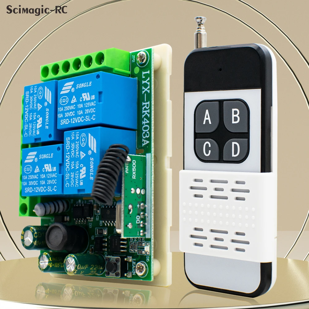 433.92Mhz AC 85-256V 110V 220V 10A 4CH Relay Module Receiver Wireless Remote Control Switch & 433Mh Transmitter Motor Controller