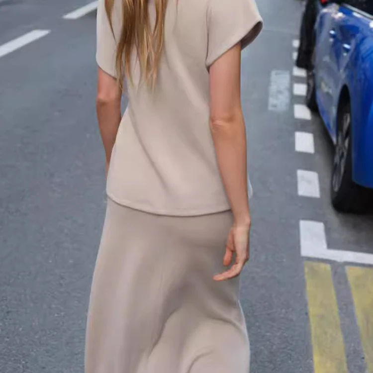 

Z женский мягкий моющийся топ с узлом, юбка-миди, европейский облегающий трикотаж для женщин, осенний сезон