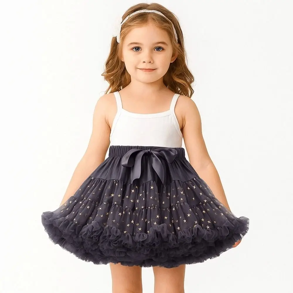 تنانير توتو للفتيات من Star Sequins، فستان قصير منفوش متعدد الطبقات للأطفال، مريح وخفيف الوزن، تنانير من التول بطيات