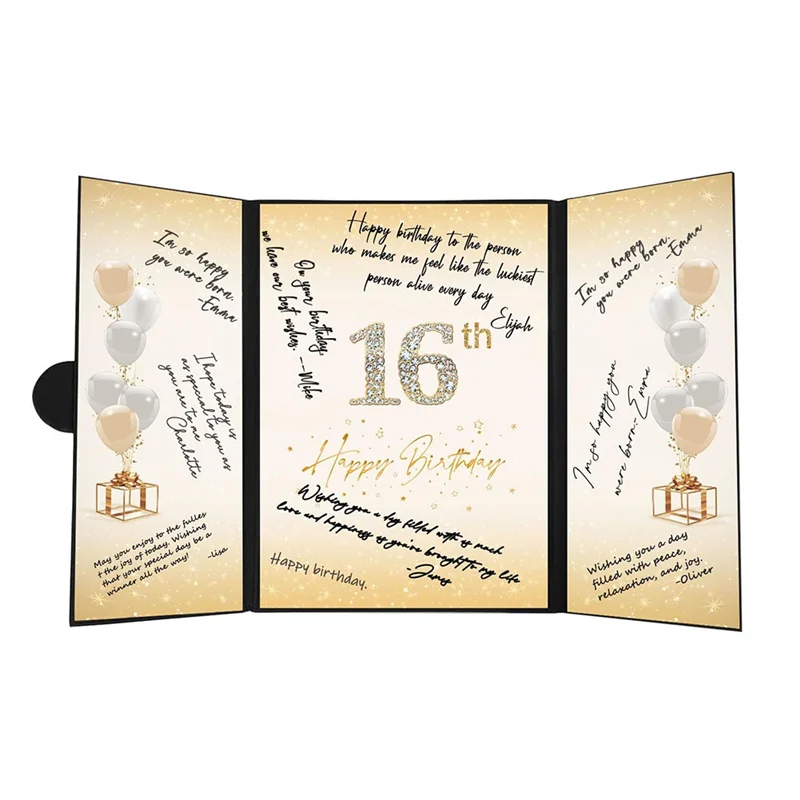 

OFSS-Sweet 16 Birthday Decorations Black And Gold, Creative16th Birthday Guest Book Alternative 16Th Birthday Signature Book