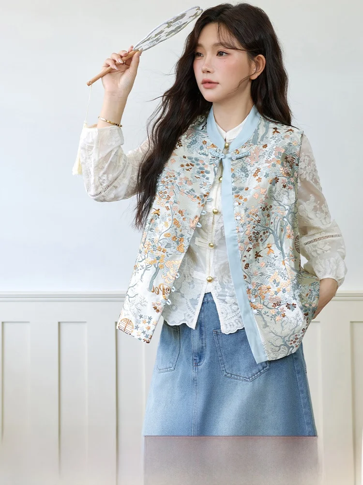 

Женский модный комплект больших размеров, осень 2024, новый китайский жилет с рукавами, джинсовая юбка, утягивающий комплект из футболки для поездок на работу, поли...