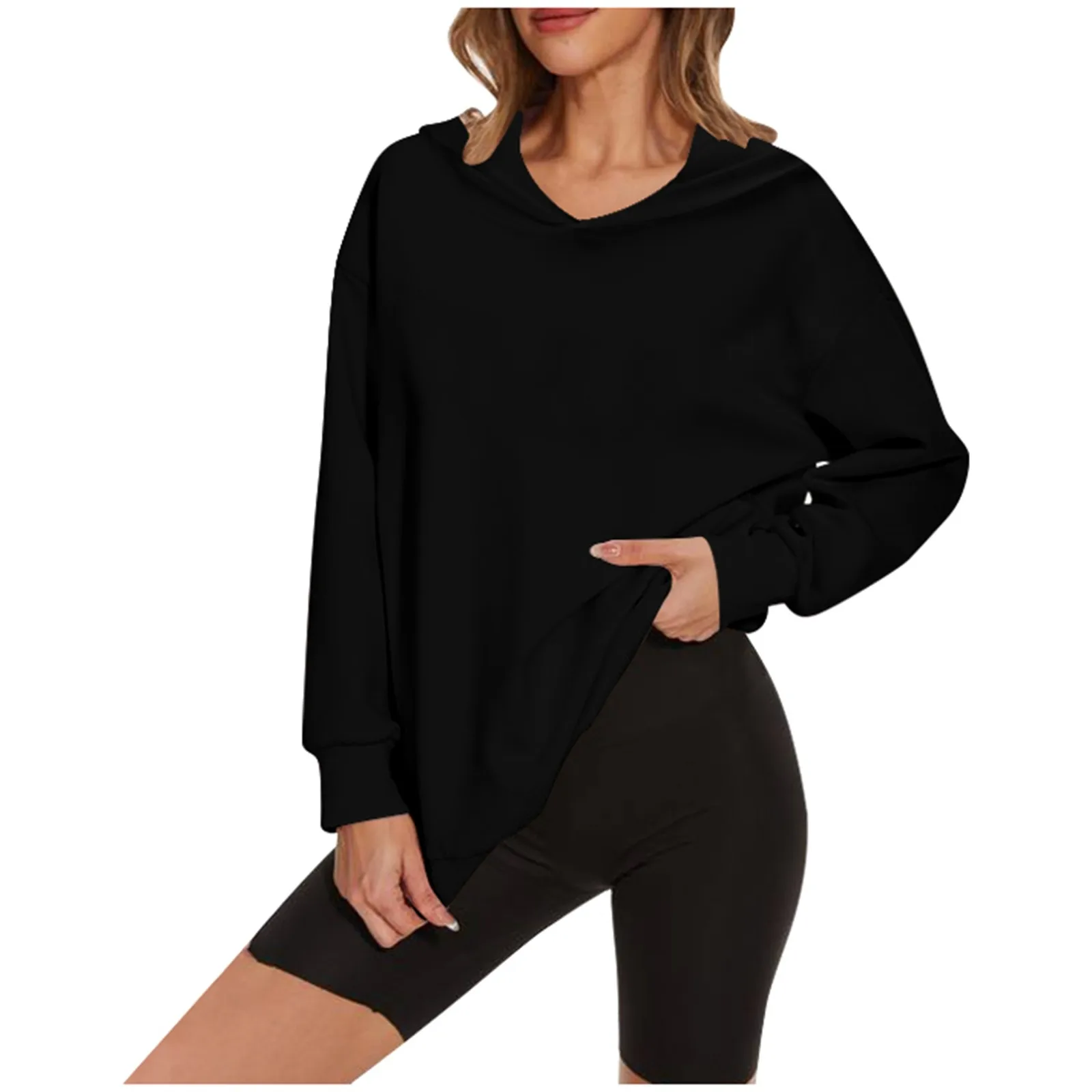 

Women's Casual Loose Fit Solid Color Long Sleeve Hoodie Pullover Sweatshirt Hoodies Kpop