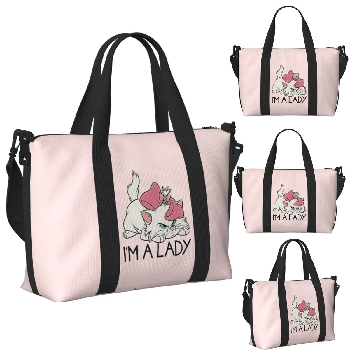 

Custom I'm A Lady Marie Aristocats. Cute Cats Beach Travel Bag Tote Bags for Gym Sport Women Shopping Duffle Shoulder Bag