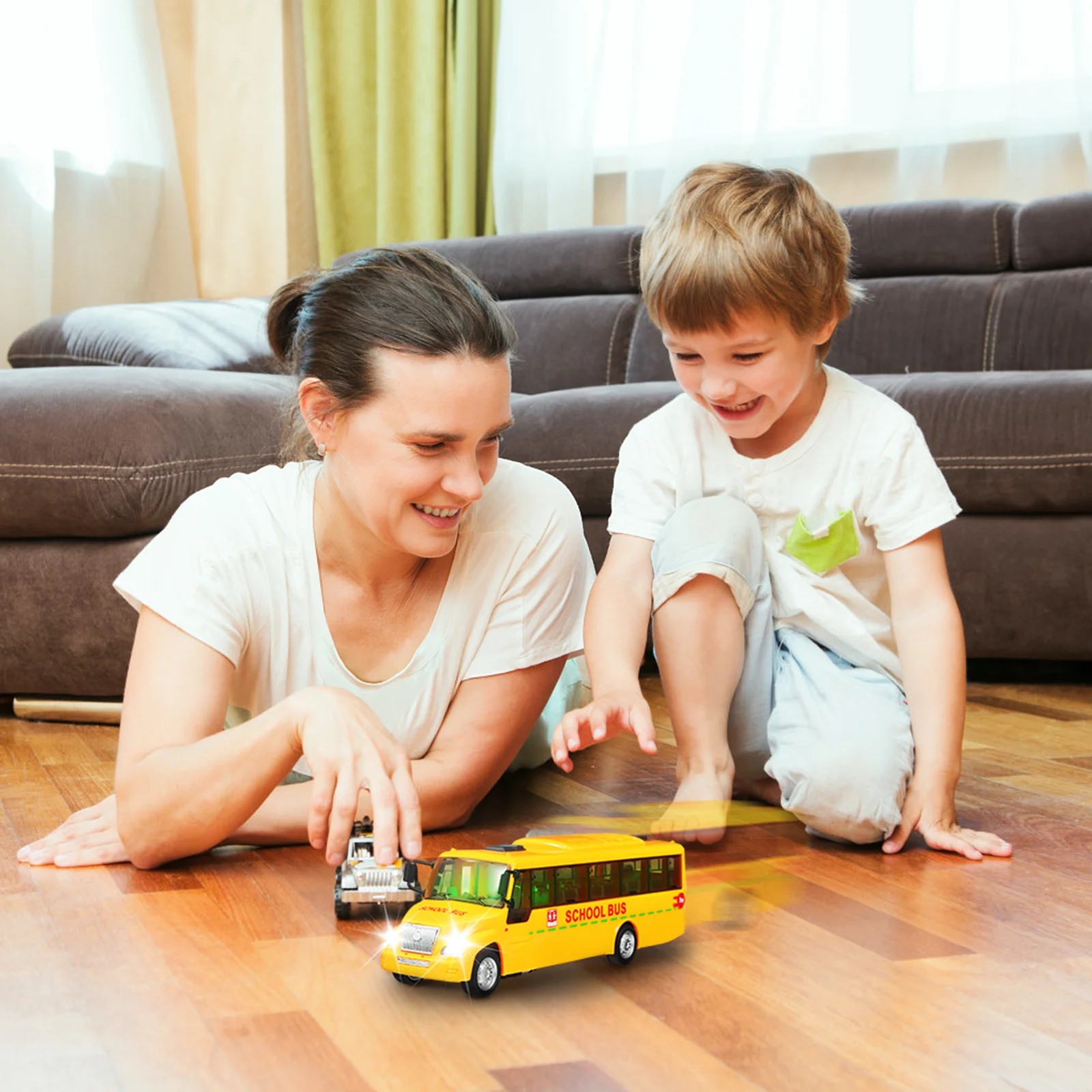 

Sound and Light School Bus Toy Pull Back Children's Toddler with Lights Toys for Kids Model Driving