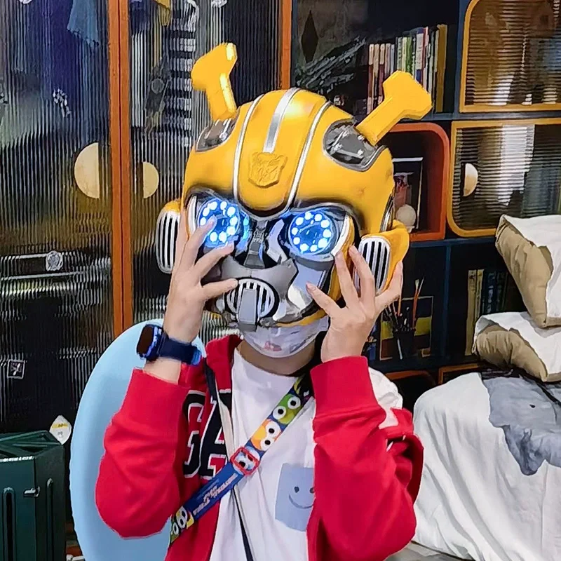 

New Original Genuine Transformers Bumblebee Helmet 1:1 Wearable Face Changing With Speakers Model Ornaments Toys Gift