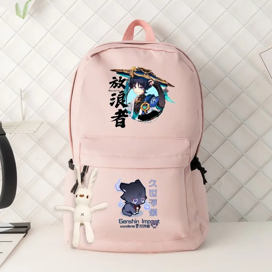 Genshin Impact Wanderer Double Shoulder Bag Large Capacity Junior High School Boys And Girls Student Anime Casual Backpack