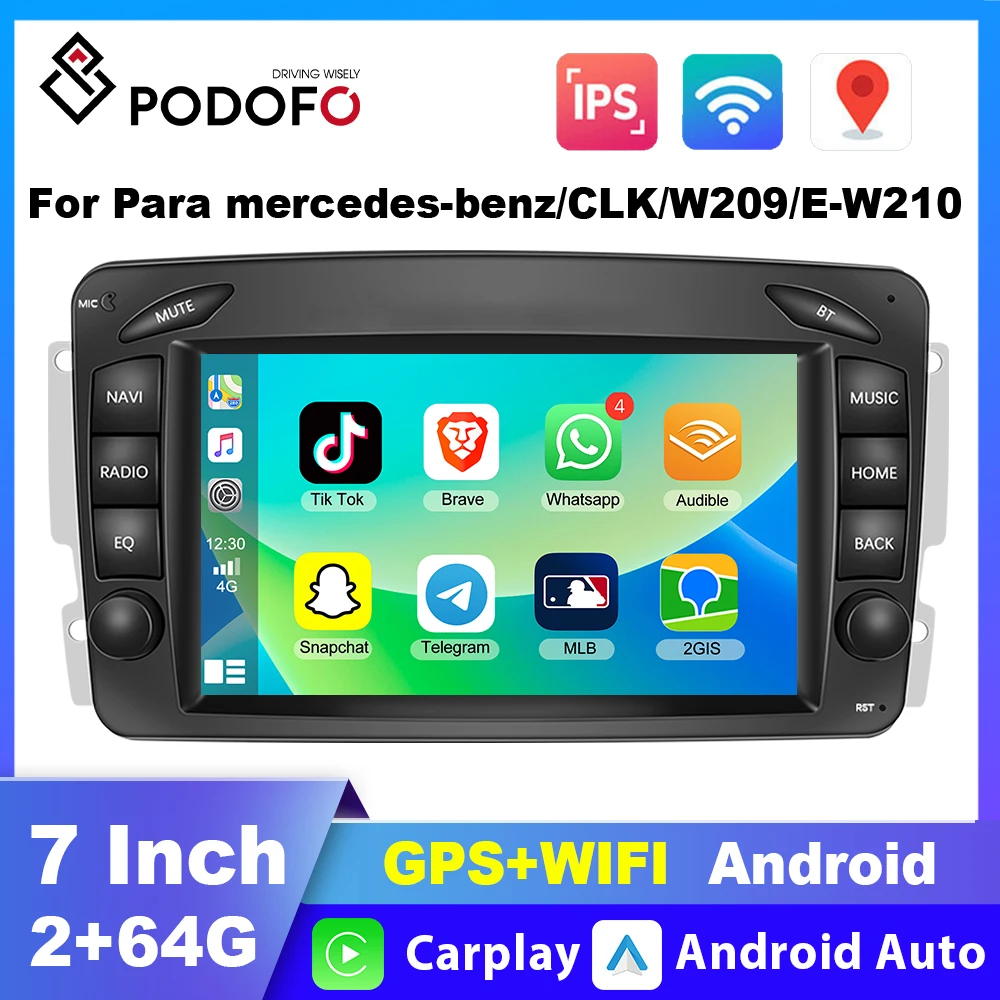 Podofo 7'' Android Car Multimedia Player for Mercedes Benz CLK W209 W210 W203 W170 C208 W208 W639 Viano Vito Bluetooth GPS WIFI